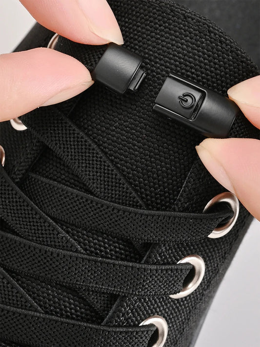 Elastic no-tie shoelaces with press lock from MANDOTOS INTERNATIONAL, suitable for kids and adults' sneakers, easy to secure.