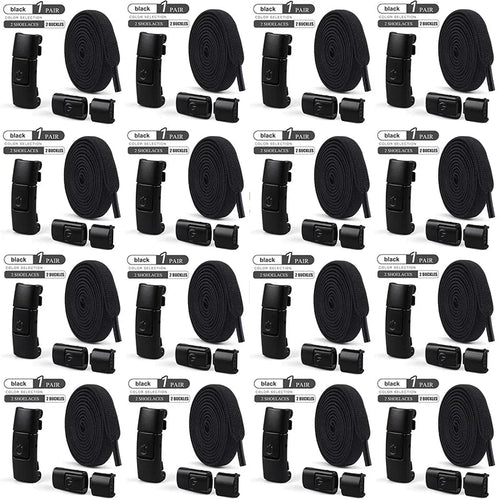 Elastic no-tie shoelaces with press lock for sneakers by MANDOTOS INTERNATIONAL, suitable for kids and adults, shown on sneakers.