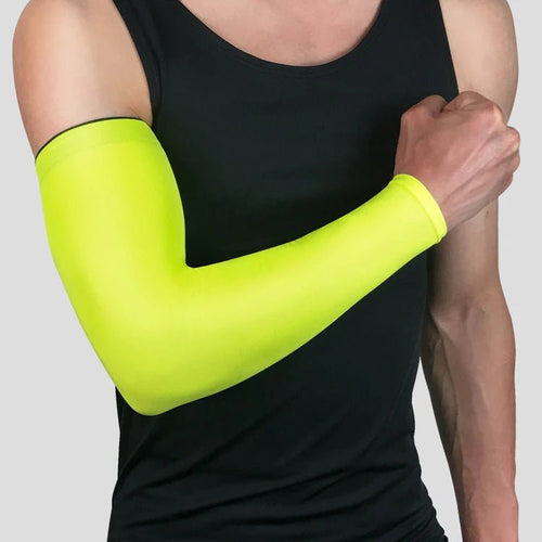Mandotos International elastic sun protection arm sleeves with compression fit and quick-dry fabric, ideal for outdoor activities.