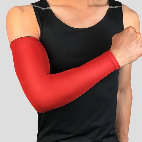 Mandotos International elastic sun protection arm sleeves with compression and quick-dry fabric, ideal for outdoor activities.