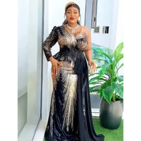 Elegant African V-neck Maxi Dress for Wedding Party - MANDOTOS INTERNATIONAL