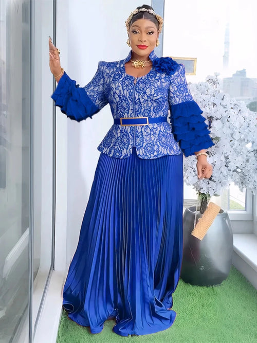 Elegant African V-neck Maxi Dress for Wedding Party - MANDOTOS INTERNATIONAL