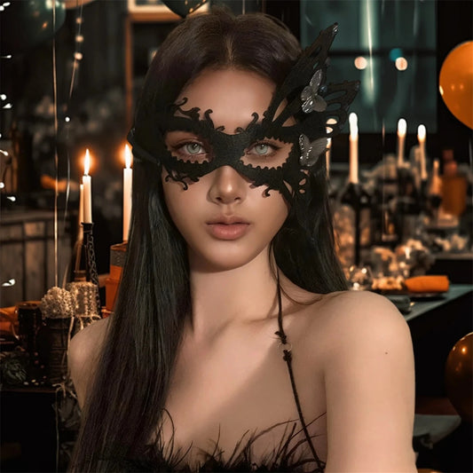 Elegant velvet mask by MANDOTOS INTERNATIONAL, perfect for Halloween and masquerade balls, featuring intricate design and mysterious style.