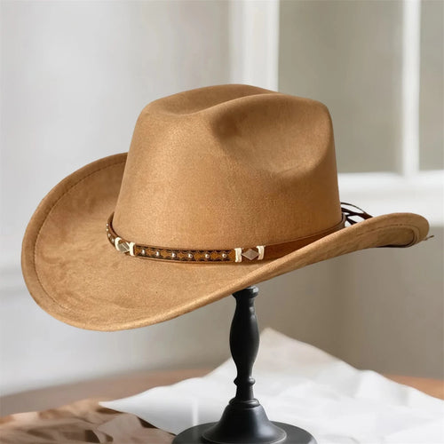 Embellished unisex cowboy hat from MANDOTOS INTERNATIONAL with decorative accents, perfect for stylish outdoor adventures.