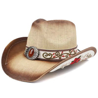 Embroidered Straw Cowboy Hat - Western Sun Hat for Women Men - Country Rodeo Cowgirl - MANDOTOS INTERNATIONAL