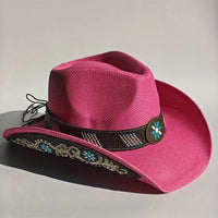 Embroidered Straw Cowboy Hat - Western Sun Hat for Women Men - Country Rodeo Cowgirl - MANDOTOS INTERNATIONAL
