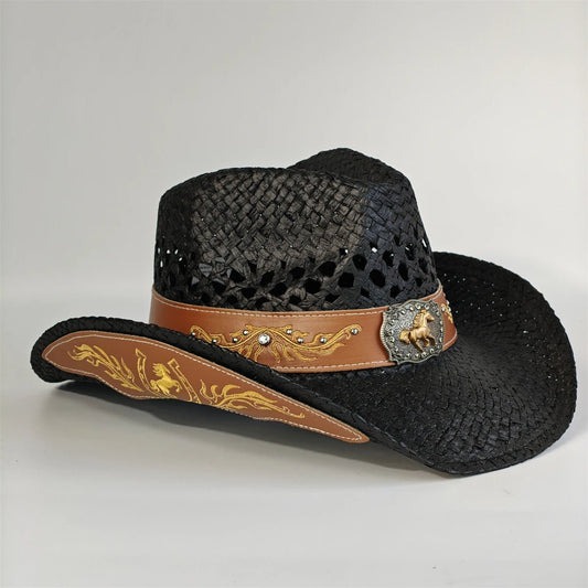Embroidered Straw Cowboy Hat - Western Sun Hat for Women Men - Country Rodeo Cowgirl - MANDOTOS INTERNATIONAL