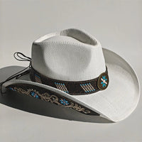 Embroidered Straw Cowboy Hat - Western Sun Hat for Women Men - Country Rodeo Cowgirl - MANDOTOS INTERNATIONAL