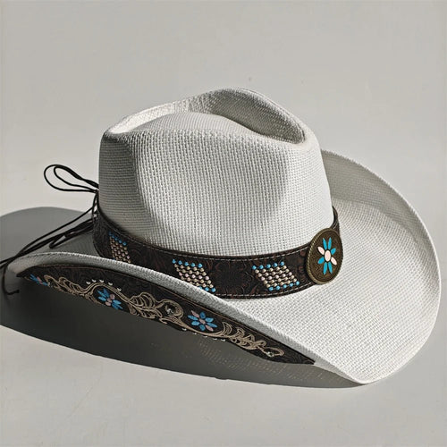 Embroidered Straw Cowboy Hat - Western Sun Hat for Women Men - Country Rodeo Cowgirl - MANDOTOS INTERNATIONAL