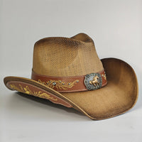 Embroidered Straw Cowboy Hat - Western Sun Hat for Women Men - Country Rodeo Cowgirl - MANDOTOS INTERNATIONAL