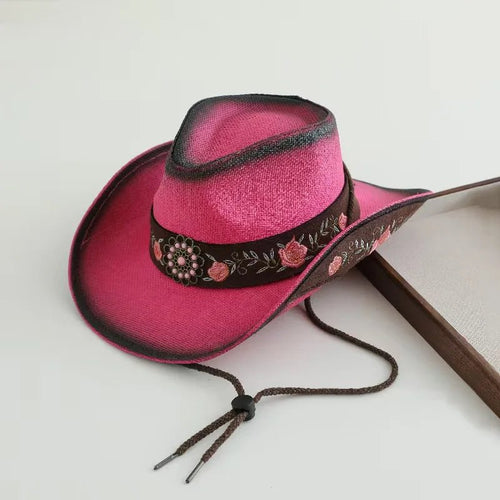 Embroidered Straw Cowboy Hat - Western Sun Hat for Women Men - Country Rodeo Cowgirl - MANDOTOS INTERNATIONAL