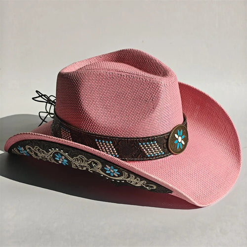 Embroidered Straw Cowboy Hat - Western Sun Hat for Women Men - Country Rodeo Cowgirl - MANDOTOS INTERNATIONAL