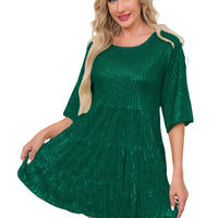 Mandotos International solid color short sleeve skirt sequined dress, perfect for banquets and fashion-forward cross-border trade events