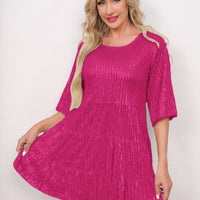 Mandotos International stylish solid color sequined short sleeve skirt dress, perfect for banquets and cross-border fashion events.