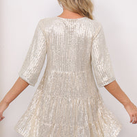 Mandotos International stylish sequined dress with short sleeves, loose waist, solid color, perfect for European and US cross-border fashion.