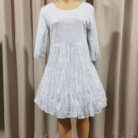 Mandotos International solid color short sleeve skirt dress with sequins, suitable for banquets and cross-border fashion events.