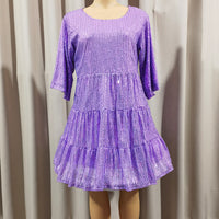 Mandotos International solid color short sleeve sequined banquet dress with loose waist, suitable for Europe and US cross-border fashion.