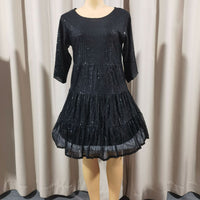 Mandotos International solid color short sleeve skirt dress with sequins, suitable for banquets and formal events.