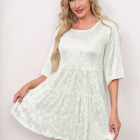 Mandotos International solid color short sleeve skirt dress with sequins, suitable for banquets and cross-border fashion events.