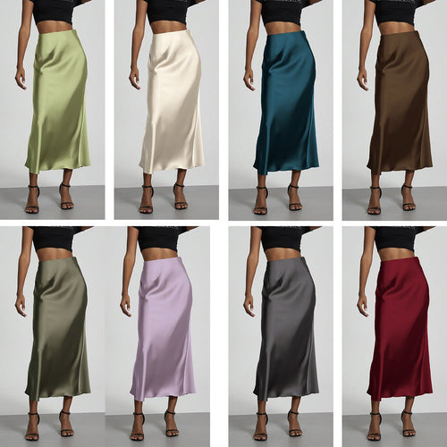 European American Style Satin Midi Skirt Wholesale In Stock - MANDOTOS INTERNATIONAL
