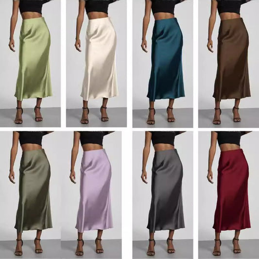 European American Style Satin Midi Skirt Wholesale In Stock - MANDOTOS INTERNATIONAL