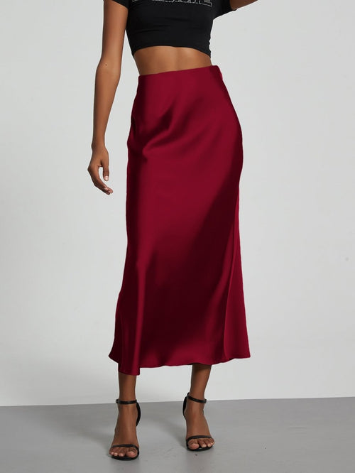 European American Style Satin Midi Skirt Wholesale In Stock - MANDOTOS INTERNATIONAL