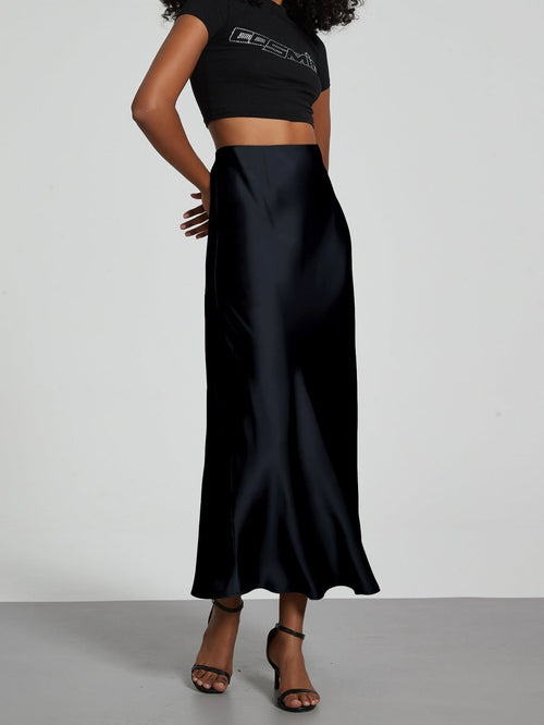 European American Style Satin Midi Skirt Wholesale In Stock - MANDOTOS INTERNATIONAL