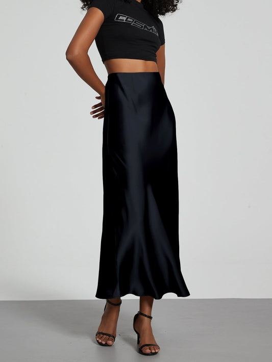 European American Style Satin Midi Skirt Wholesale In Stock - MANDOTOS INTERNATIONAL