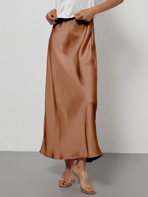 European American Style Satin Midi Skirt Wholesale In Stock - MANDOTOS INTERNATIONAL