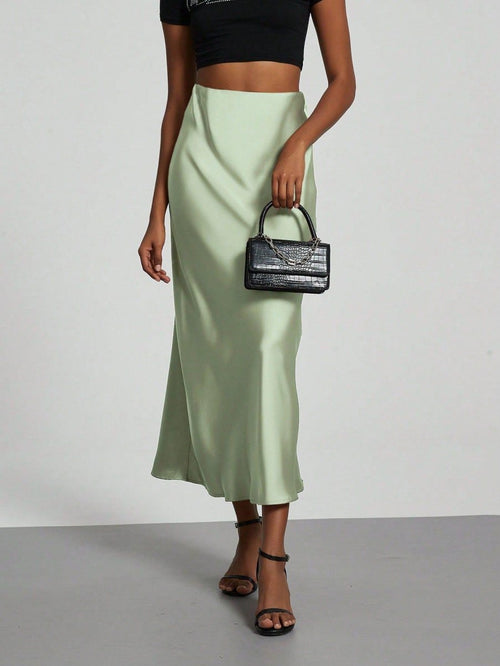 European American Style Satin Midi Skirt Wholesale In Stock - MANDOTOS INTERNATIONAL