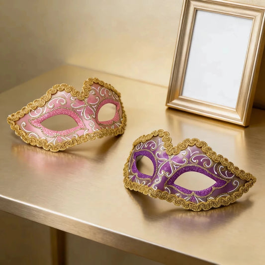 Elegant handcrafted party mask by MANDOTOS INTERNATIONAL for carnival and social events, featuring intricate design and vibrant colors.