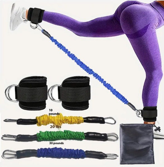 Mandotos International FlexFit ankle resistance bands for strength training and exercise, shown in a close-up image.