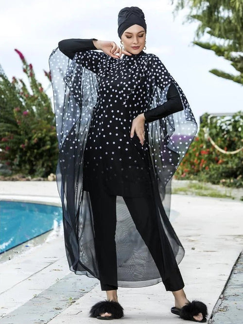 Mandotos International floral burkini for women, modest swimsuit with floral pattern, designed for middle-aged women, full coverage swimwear.