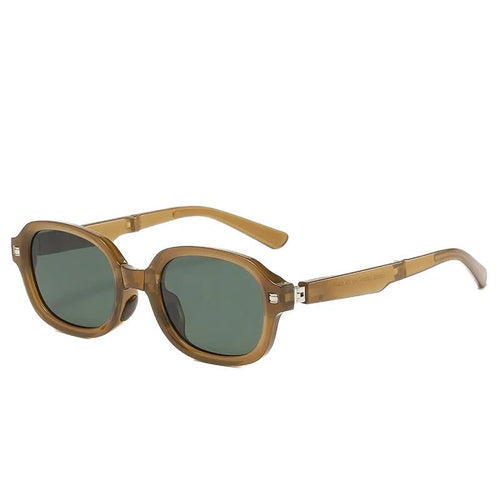 Foldable retro oval sunglasses with UV400 polarized lenses and black TR90 frame, stylish unisex design by MANDOTOS INTERNATIONAL