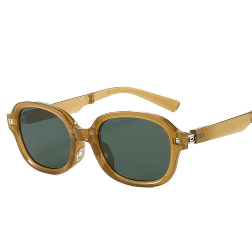 Black foldable retro oval sunglasses with UV400 polarized lenses and TR90 frame, unisex stylish design by MANDOTOS INTERNATIONAL.