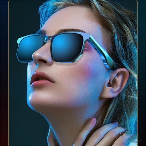 Mandotos International Bluetooth wireless polarized UV400 sunglasses for unisex driving and sports, featuring a custom white design.
