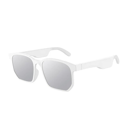 Mandotos International Bluetooth wireless polarized UV400 sunglasses in white, unisex driving sports design with custom style.