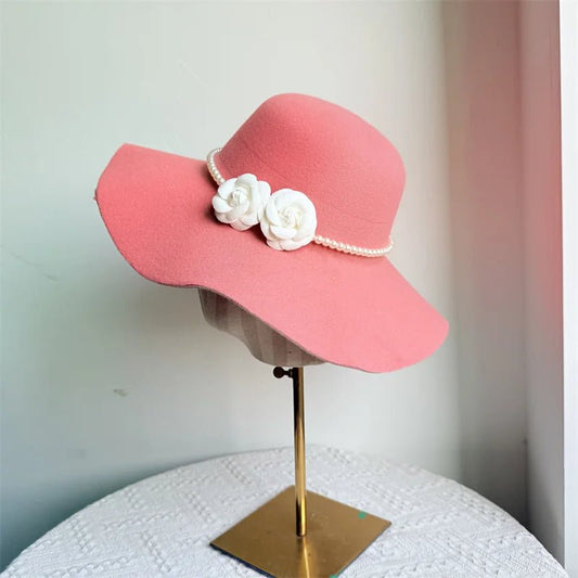 French style women's fedora hat with wide brim, felt winter autumn derby jazz hat by MANDOTOS INTERNATIONAL