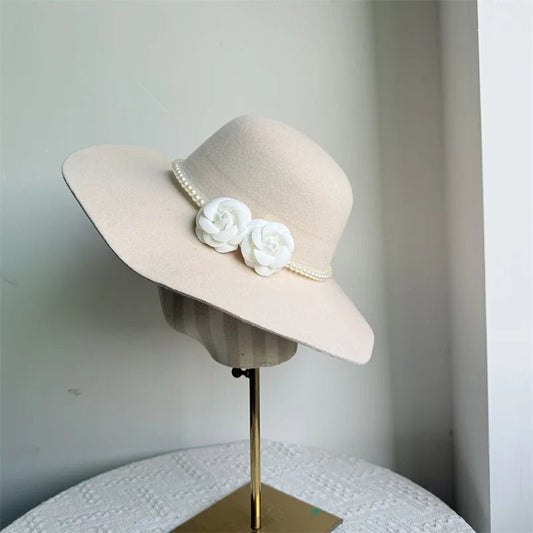 French Style Fedora Hat for Women by MANDOTOS INTERNATIONAL, wide brim felt hat ideal for winter and autumn jazz or derby fashion.