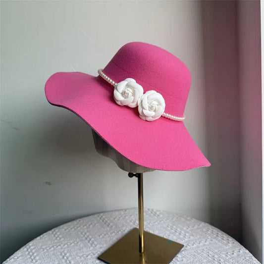 French style women's fedora hat with wide brim, felt material, suitable for winter and autumn, ideal for derby and jazz fashion.