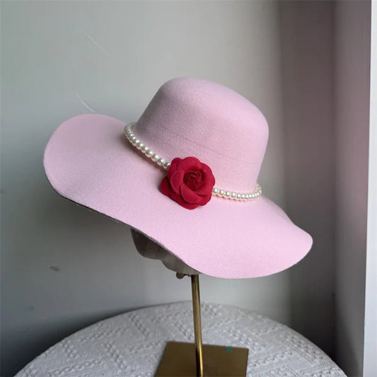 French style women's fedora hat with wide brim, felt material, suitable for winter and autumn, by MANDOTOS INTERNATIONAL.