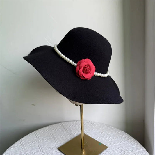 French style women's fedora hat with wide brim, felt material, suitable for winter and autumn, perfect for derby and jazz fashion.