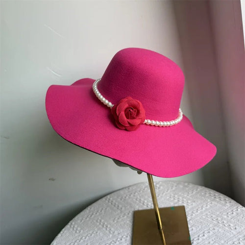 French style women's fedora hat with wide brim, felt material, suitable for winter and autumn, from MANDOTOS INTERNATIONAL.