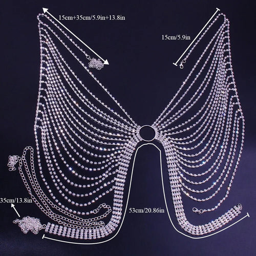 Geometric Bikini Chest Chain with Crystal and Rhinestone Accents - MANDOTOS INTERNATIONAL