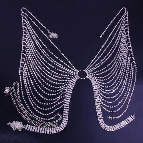 Geometric Bikini Chest Chain with Crystal and Rhinestone Accents - MANDOTOS INTERNATIONAL