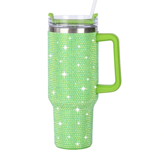 Glitter-coated stainless steel tumbler with diamond design, 40oz capacity by MANDOTOS INTERNATIONAL
