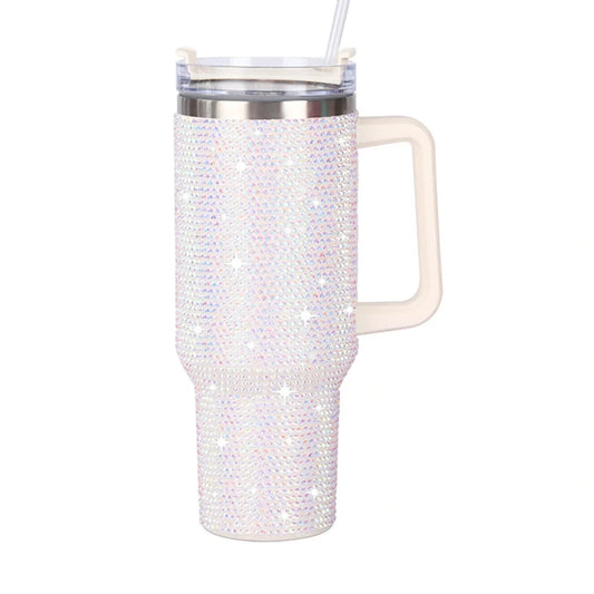 Glitter-coated stainless steel tumbler with diamond design, 40oz, by MANDOTOS INTERNATIONAL.