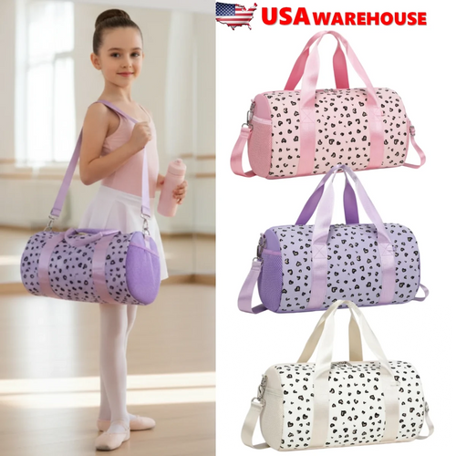 Mandotos International glitter hearts ballet bag for girls, US stock duffel travel and gym bag with colorful heart design.