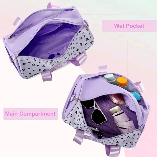 Pink glitter hearts ballet bag for girls by MANDOTOS INTERNATIONAL, US stock duffel gym and travel weekender bag with shoulder strap.