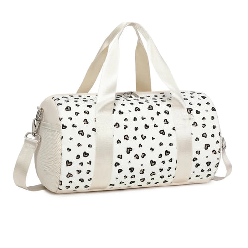 Pink glitter hearts ballet bag for girls by MANDOTOS INTERNATIONAL, a stylish duffel travel and gym bag with a fun design.